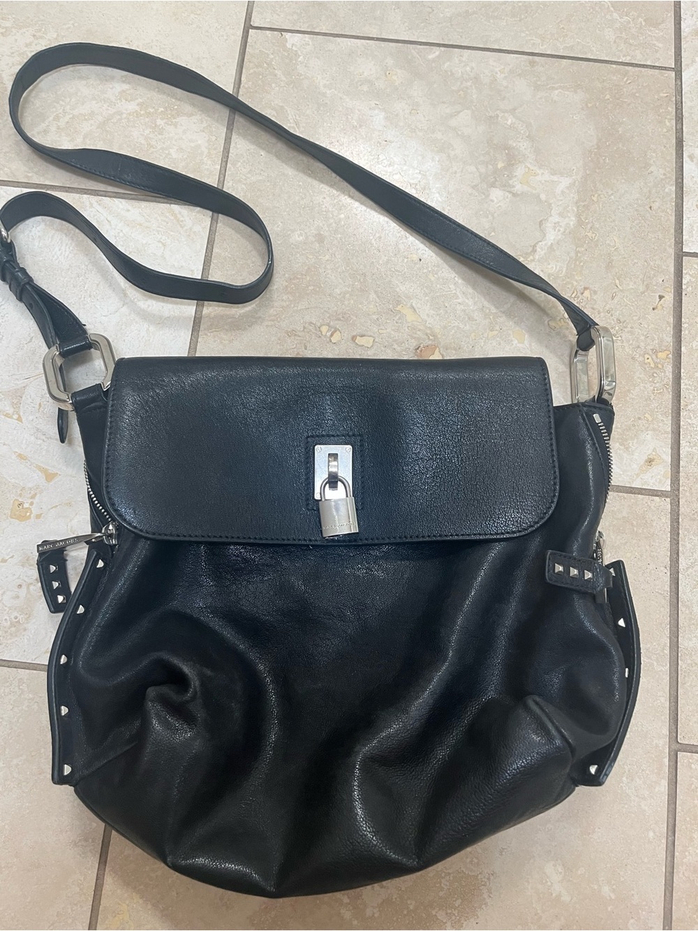 Marc Jacobs Black Leather Shoulder Bag with Silver Lock